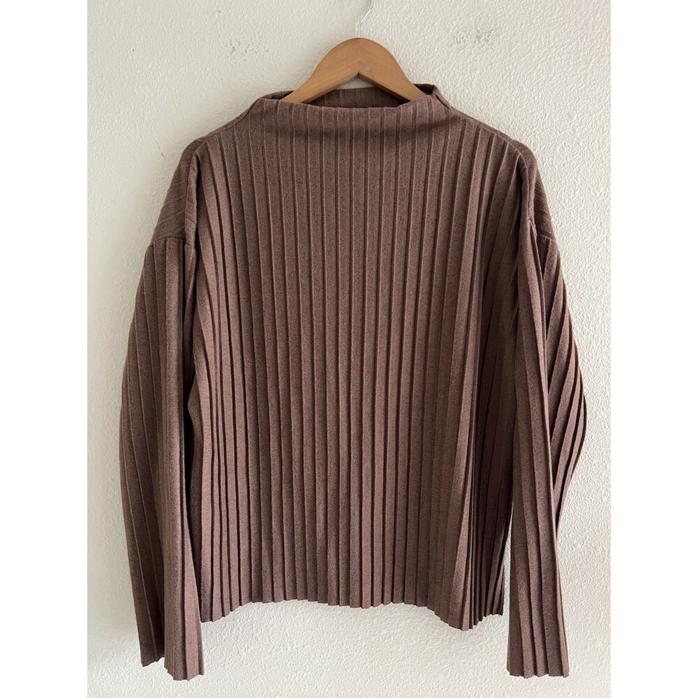 Bailey 44 Chocolate Brown Plisse Pleated Mock Neck Long Sleeve Top Women’s L